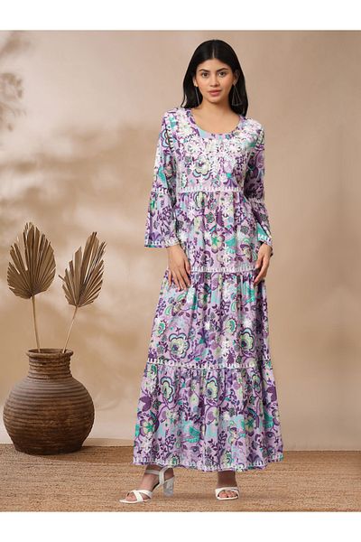 alaya Hand Embroidered Chikankari A-Line Gathering Pattern Mulmul Cotton Jalabiya-AL3673
