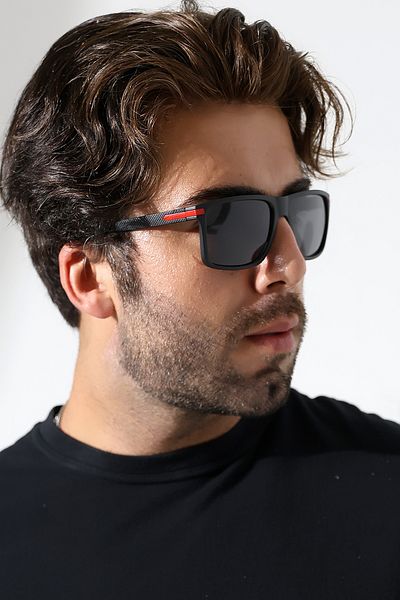 Lozzo Men's Matte Black Square Polarized Sunglasses 23059 C2 P m