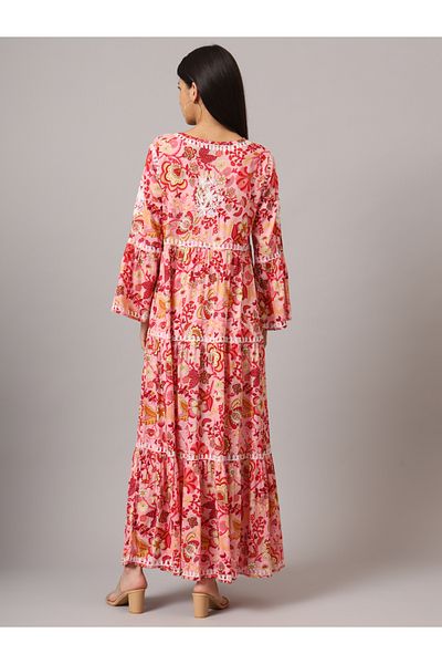 alaya Hand Embroidered Chikankari A-Line Gathering Pattern Mulmul Cotton Jalabiya-AL3673