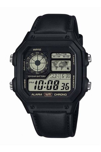 Generic Men's Digital Sports Watch – Alarm, Chronograph, LED Illuminator, WR10M – Black Leather Strap