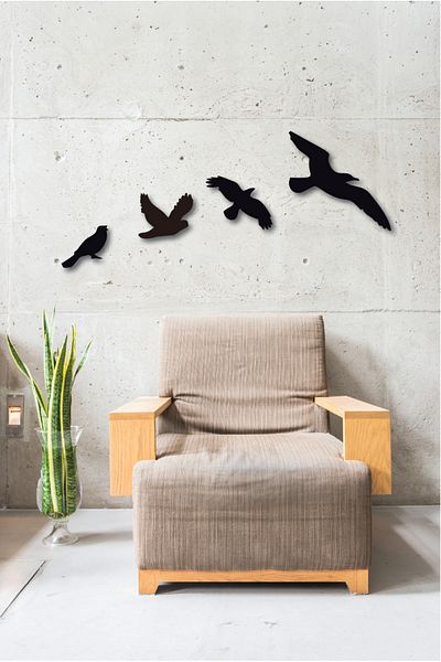 Dekormarket 4-Piece Black Acrylic Bird Wall Decor