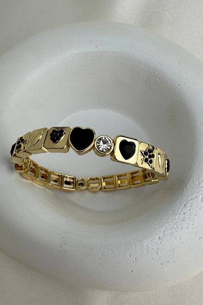 Modex Gold Color Heart Star Stone Detail Special Series Rubber Bracelet