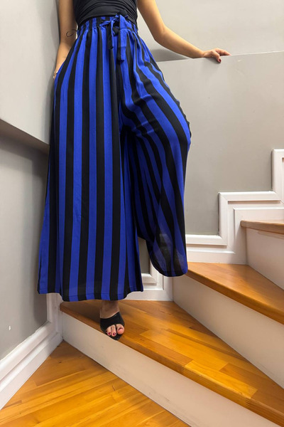 mj style بنطلون نسائي من الفسكوز الساموراي عالي الخصر وواسع الساق