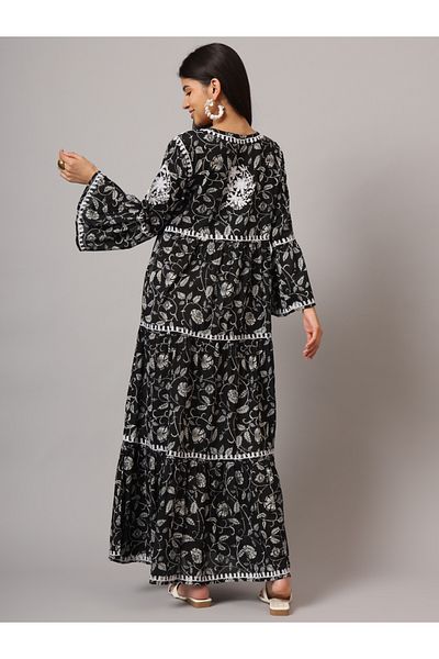 alaya Hand Embroidered Chikankari A-Line Gathering Pattern Mulmul Cotton Jalabiya-AL3673