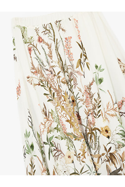 Koton Lined Viscose Fabric High Waist Midi Floral Flared Skirt