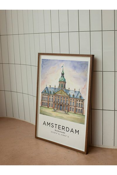 studio duha Amsterdam Palace Illustrated Watercolor Poster Netherlands Wall Painting Frameless Amsterdam Poster Colorful
