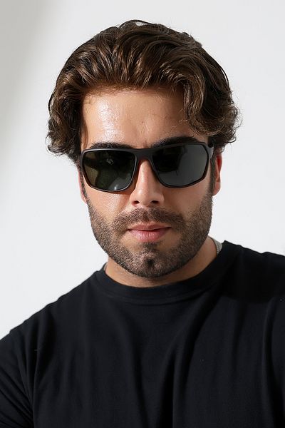 Lozzo Men's Matte Brown Square Polarized Sunglasses 23052 C3 P m