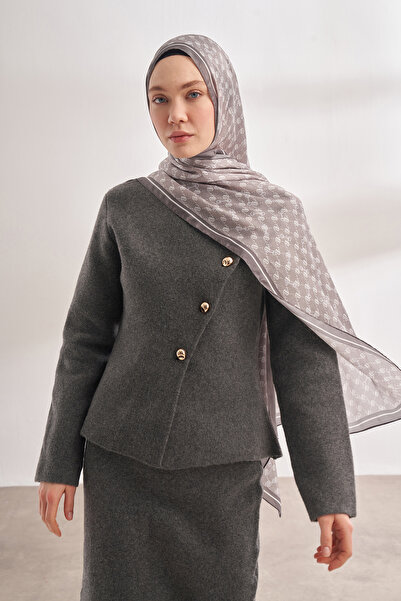 ARMANDA شال بنمط فوال أحادي اللون مستورد - رمادي داكن