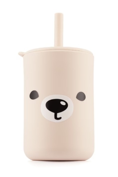 Kidnort Silicone children's cup with lid and straw 200 ml Retter Mjolk Teddy Beige