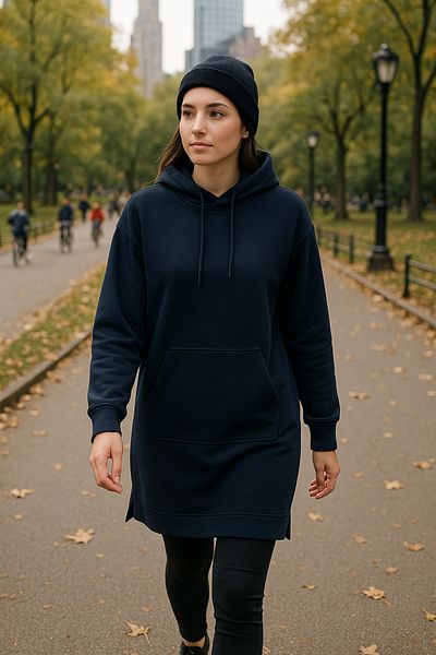 Duss Slim Fit Hooded Tunic with Hidden Pocket Detail and Side Slits