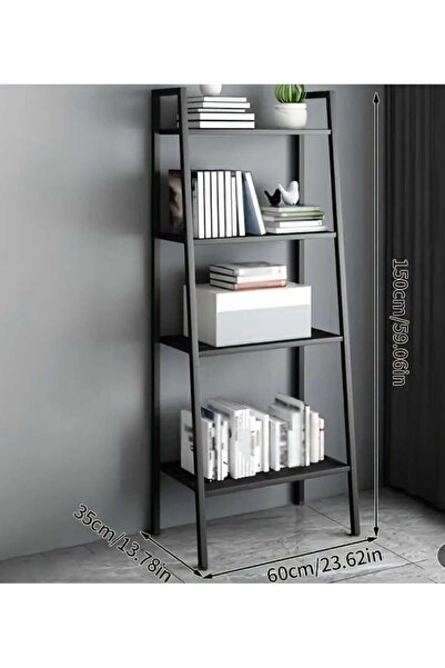TRENDESK 4 Katlı Merdiven Kitaplık Metal Çerçeve Açık Raf Düzenleyici Siyah D...