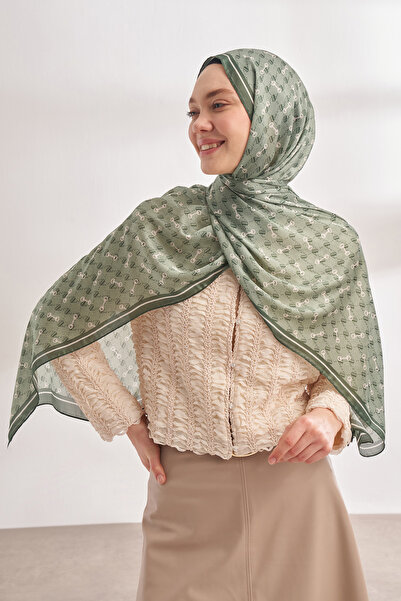 ARMANDA Imported Voile Monogram Pattern Shawl - Linen Green