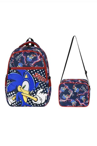 JaspEAdo Sonic Primary School Orthopedic Waterproof Water Bottle 3 Compartment Primary School Boys Backpack