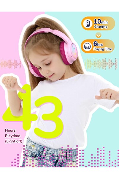 iClever Kids Wireless Headphones BTH18 — LED Lights, Safe Volume, 43H Playtime, Bluetooth 5.3