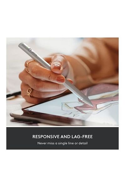 logitech قلم رصاص رقمي Crayon لجهاز iPad USB-C Pixel-Precision مع تقنية Apple Pencil باللون الفضي