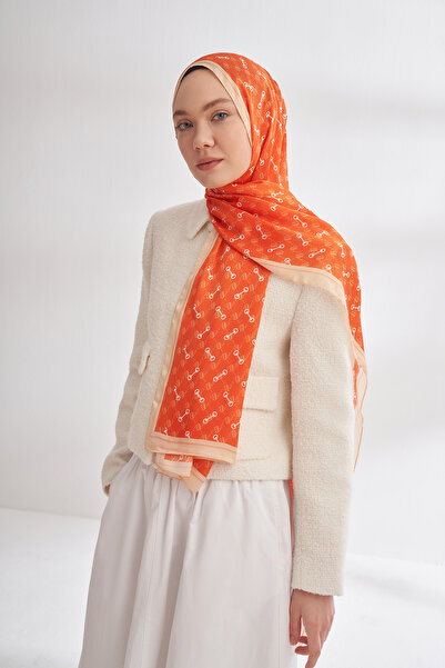 ARMANDA Imported Voile Monogram Pattern Shal - Orange