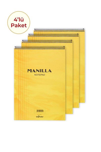 Le Color 4 Pack Manilla A4 Lined Yellow Notepad 4X180 Pages