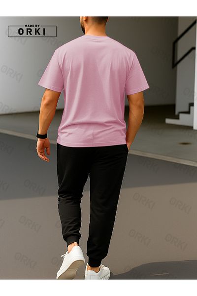 EFFRENATU Stay Strong Printed Oversize Pink T-Shirt & Black Pants Tracksuit Set