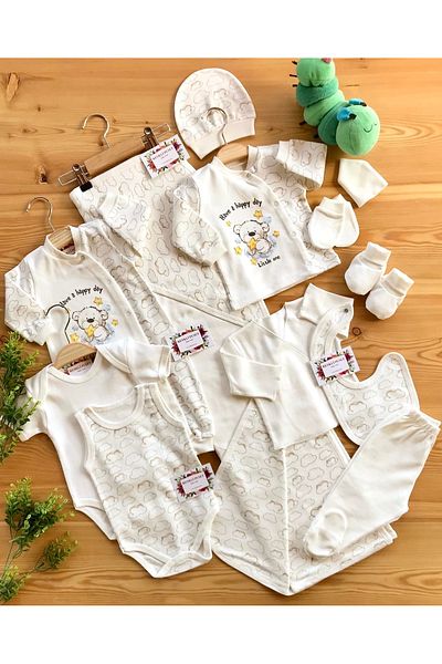Renkli Puset 12 Piece 100% Organic Hospital Output Set Bear Cloud