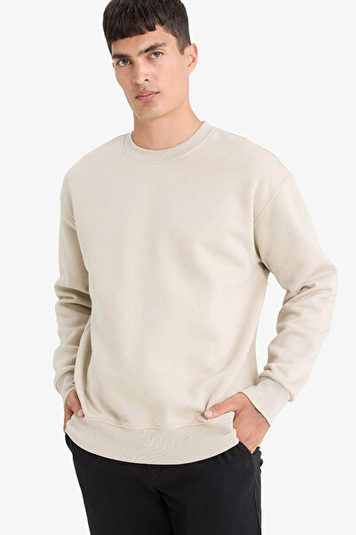 DeFacto Oversize Geniş Kalıp Bisiklet Yaka Kalın Basic Düz Sweatshirt T5139AZ...