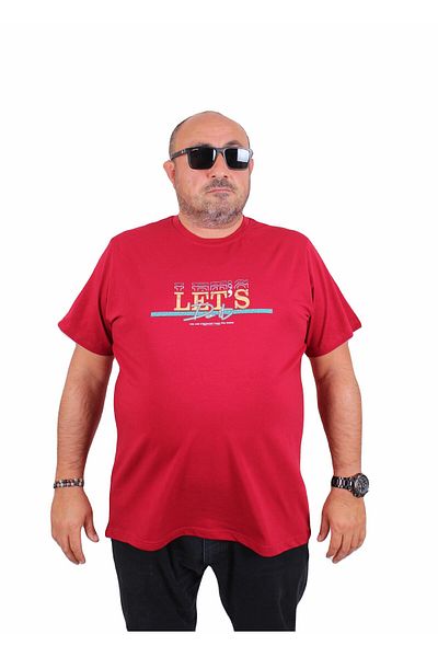 Starbattal Men's Plus Size Crew Neck T-Shirt Let's Do It 25186 Maroon