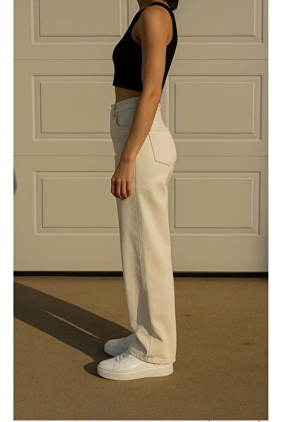 Shield Life Κρεμ τζιν παντελόνι Ψηλόμεσο γυναικείο παντελόνι