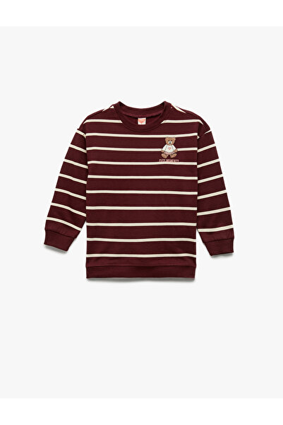 Koton Langärmliges Sweatshirt mit Rundhalsausschnitt und Streifenmuster und A...