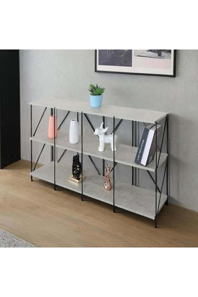 BAITY Console Entrance Table with 3 Shelves - Malaysian Wood, Grey Color