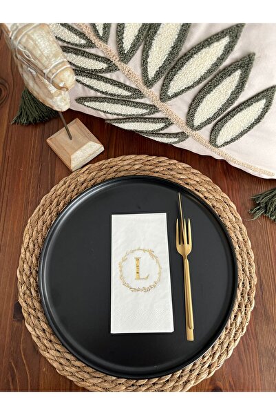 kidspartim منديل نادل على شكل حرف L مع إكليل أبيض مذهّب 16 قطعة