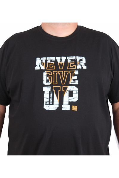 Starbattal Men's Plus Size Crew Neck T-Shirt Never Give up 25182 Black