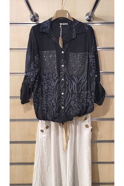 Park Moda Italian Shirt Sequin Detailed Authentic Pattern