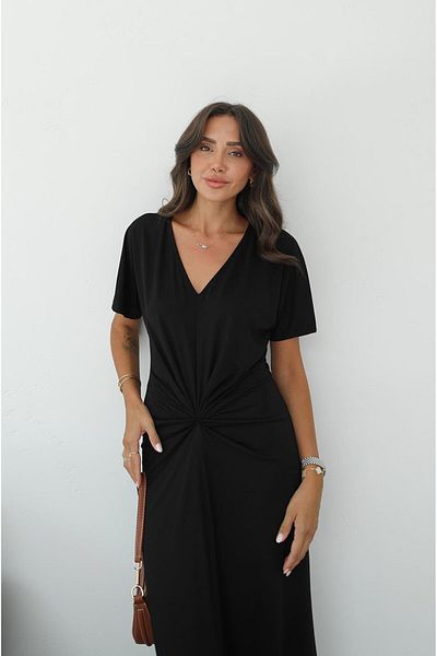 Havoş Black Dress with Twist Detail on the Front