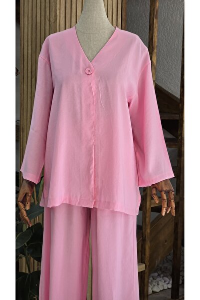 NANTİREA One-Button Comfortable Fit Pink Pants Suit