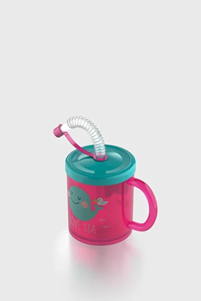 Renga Ruby Love Sea Patterned 210 ml Pp Baby Cup with Straw and Handle 142003 Pink-Turquoise