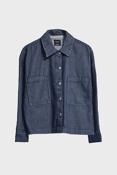 its basic Women's Striped Blue Color 19W5-33 Oversize Special Fabric Denim Shirt