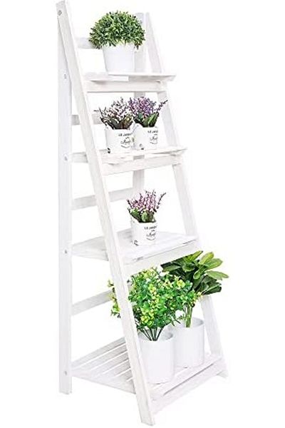 genric FFD 4 Tier Wooden Ladder Shaped Foldable Flowers Stand Garden Balcony Standing Plant Rack