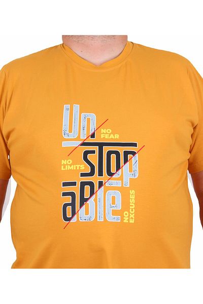 Starbattal Men's Plus Size Crew Neck T-Shirt Un Stop Able 25181 Mustard