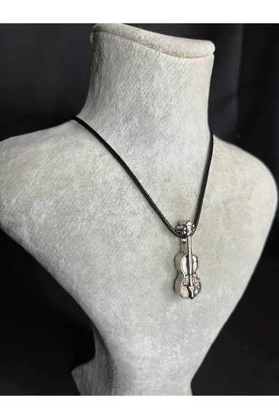 Mos Tespih Leather Drawstring Necklace with Violin Figure
