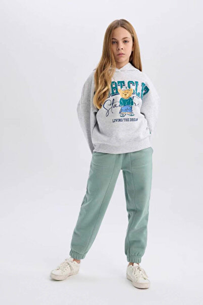 DeFacto Φούτερ για κορίτσια με ελαστική μέση και τσέπες, ανοιχτό πράσινο, μον...