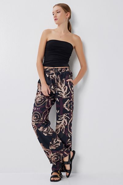 Lovelyİstanbul Patterned Draped Satin Surface Trousers Lmx0112 Black Beige