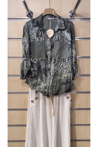 Park Moda Italian Shirt Sequin Detailed Authentic Pattern