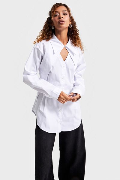 its basic Women's White Color Collar Detailed Oversize Special Design Shirt