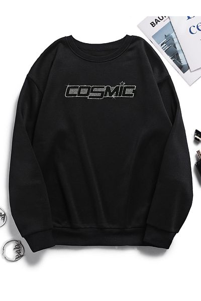 Bozz&Bozz Collection Unisex Oversize Crew Neck Crystal Stone Printed Basic Hoodie Sweatshirt