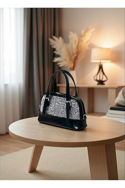 LEATHEROO Women's Knitted Textured Special Design Silver Sparkling Baguette Bag