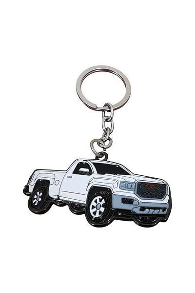 Generic Premium White and Black Pickup Truck Metal Keychain with Car Design