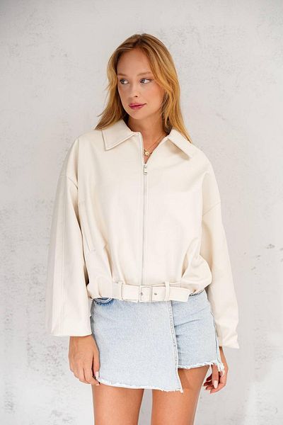 Jaglion Oversize Bomber Belted Leather Jacket