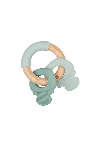 Kikka Boo KikkaBoo Silicone Teething Toy with Wooden Ring Keys Mint