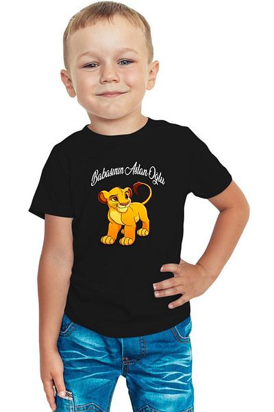 venüsdijital Dad's Lion Son Black Kids T-Shirt