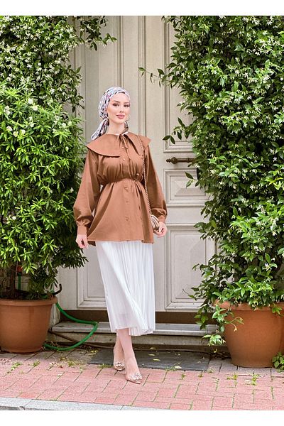 BUTİK SEPETİN Wide Collar Linen Shirt