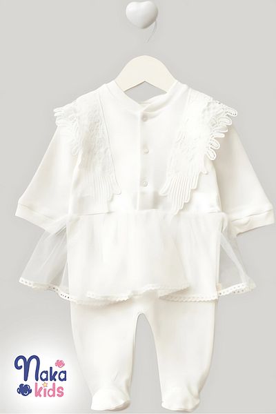 Naka Concept Newborn Baby Girl Lace Tulle 3-Piece Hospital Discharge Set – 100% Cotton